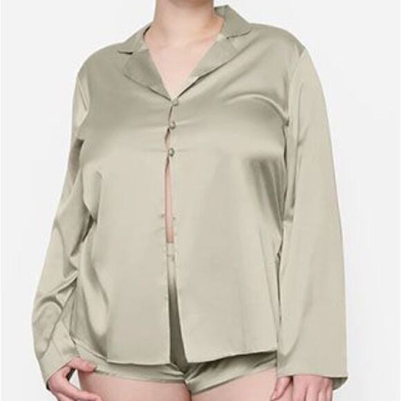 Skims Silk Pajama Top Green Button Up Silky Sleep Shirt 3X NWT - Picture 4 of 4